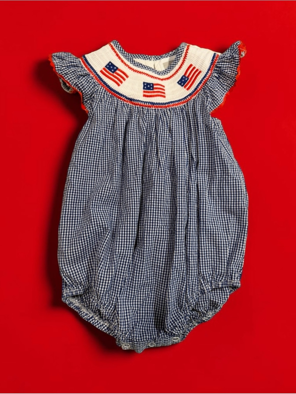 LIL CACTUS Blue & White Gingham Baby Romper